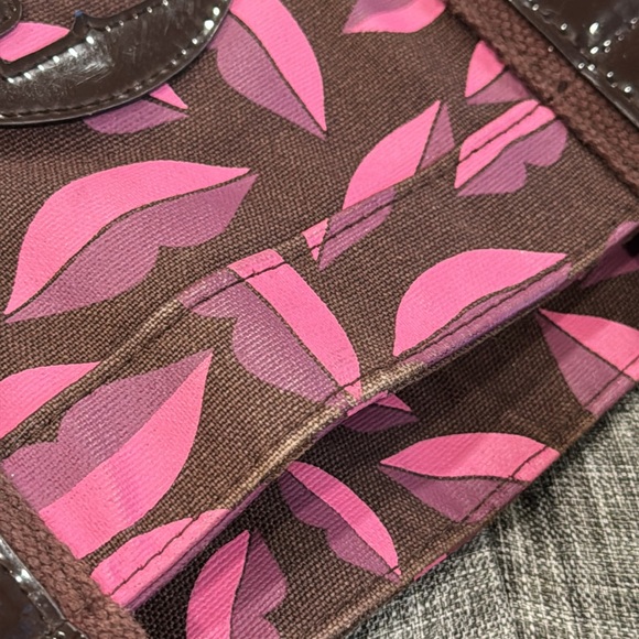 Tory Burch Bag Ella Lips Patent Leather & Canvas Logo Small Tote Bag RARE - Picture 16 of 17